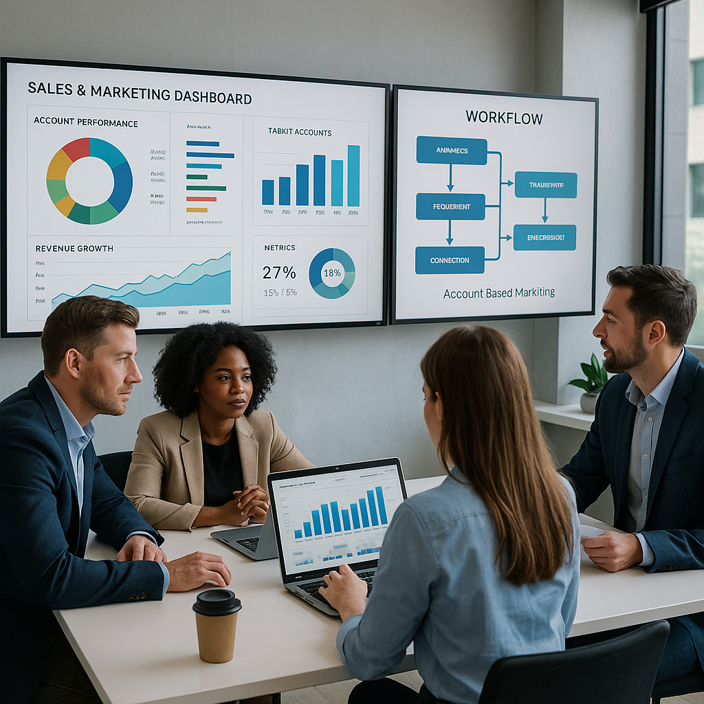 Imagen de un equipo de ventas y marketing revisand